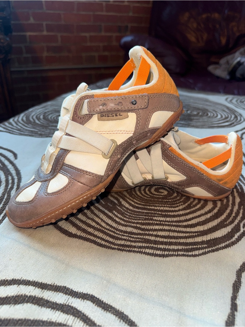 Diesel Orange, Brown and Cream Low-Top Sneakers